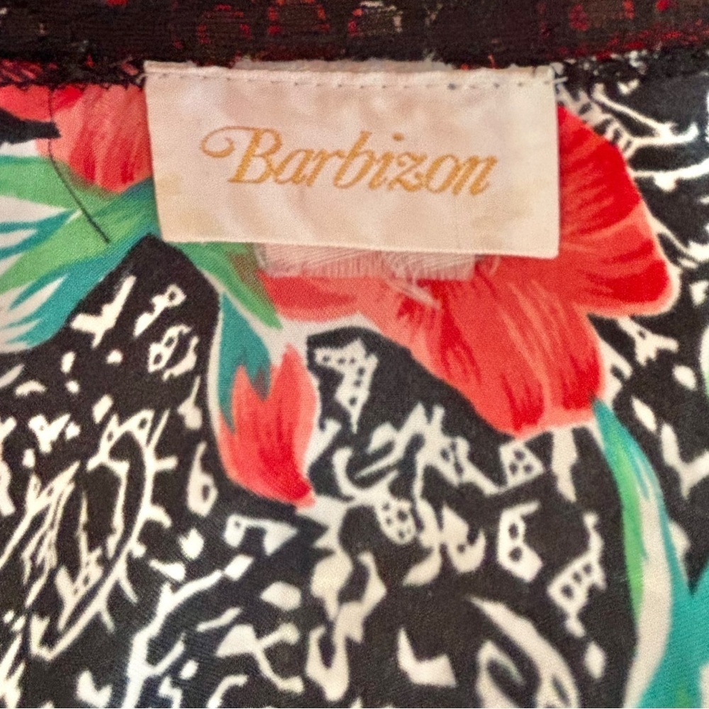 4/$20 Vintage Barbizon Floral Lace Trim Robe Kimono Red Black Boho Lounge Wrap S - Picture 4 of 4
